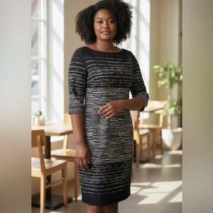 Teri Jon black and white striped wool-blend sheath dress Women’s size 16